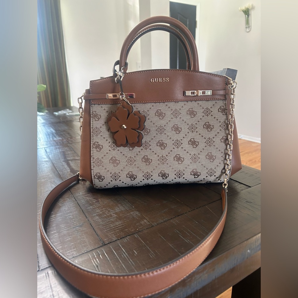 Guess Tan and Cream Satchel Bag
